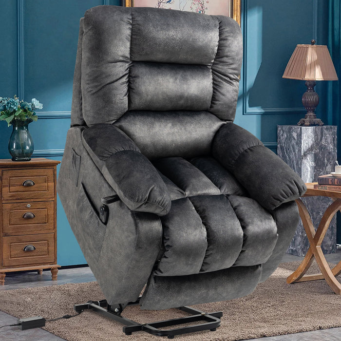 Lift Recliner Chair, Power Lift Recliner with Heat Therapy and Massage Function, Fabric Electric Lift Chair Remote and Side Pocket, Oversized Power Reclining Sofa for Elderly Lazy Boy, Beacon Grey