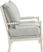Kaylee Spindle Accent Chair with Antique White Wood Frame, Smoke Grey Fabric