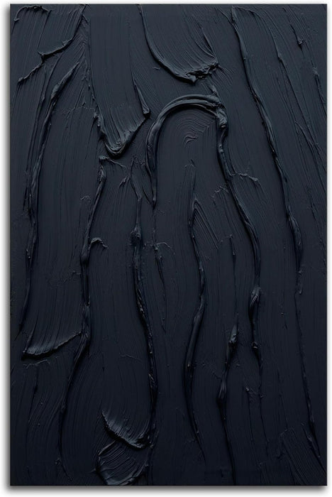 Hand Painted Pure Black Wall Art Minimalist Oil Painting 24X36 Inches Vertical Thick Textured Wall Art Home Office Decoration