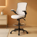Kelista Mid-Back White Mesh Ergonomic Drafting Chair | Adjustable Foot Ring, Flip-Up Arms | Comfort and Productivity