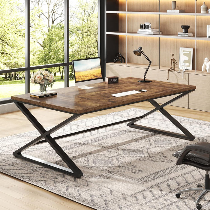 Large Desk for Home Office, 78.7" Extra Long Computer Desk Rustic Brown