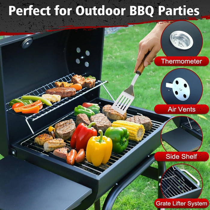 Barrel Barbecue Charcoal Grill: Premium Spacious Outdoor BBQ Grill with Side Table - Ideal for Patio Cooking Backyard Grilling Camping Picnics Tailgating Parties