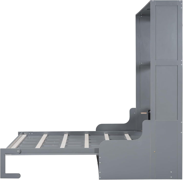 Queen Size Murphy Bed, Wall Bed with Sofa and Cushion, Grey