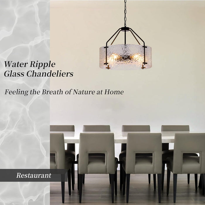 Black Handcrafted Glass Drum Chandelier 20in Fixture