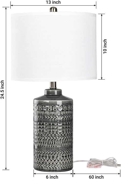 Modern Ceramic Table Lamp, 24.5" Living Room Lamps 3-Way Dimmable Gray Nightstand Lamp with White Shade|Tall Bedside Lamp Desk Decor Lamps for Bedrooms Farmhouse Office End Table Lamps(Bulb Included)