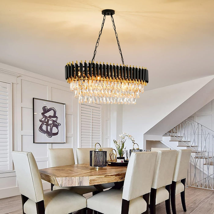 Crystal Chandelier Pendant Light Black Gold 32Inch