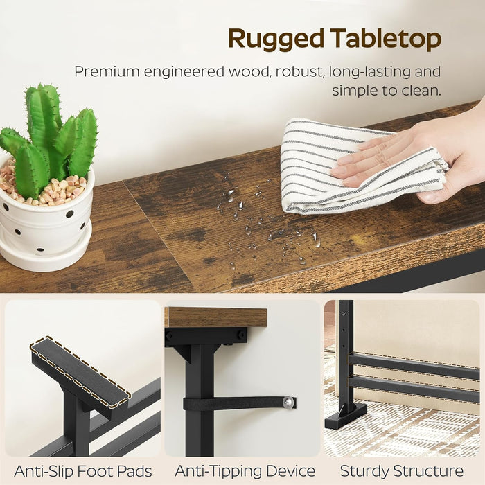 78.7" Console Table with Adjustable Height (27.6"-35.4") and Power Outlet, Skinny behind Couch Table, Narrow Long Sofa Table for Living Room, Hallway, Entryway, Rustic Brown and Black CT09UBR