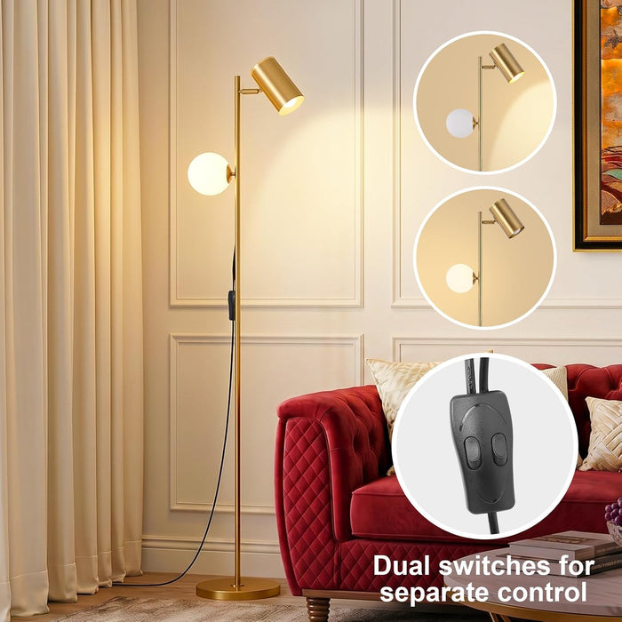 Gold Brass Brushed Floor Lamp, 3-Color Dimmable Bulb, 63" Tall