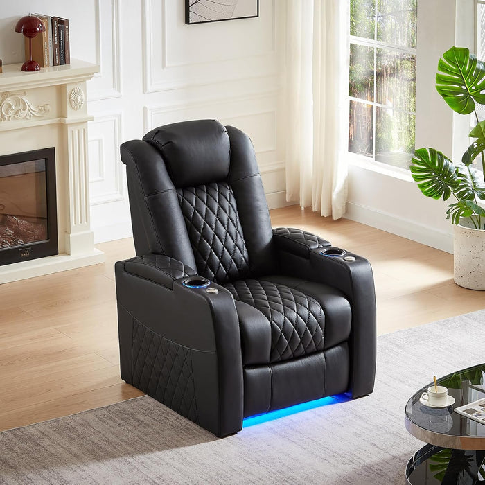 Top-Grain Leather Home Theater Seating, Dual-Motor Power Recliner