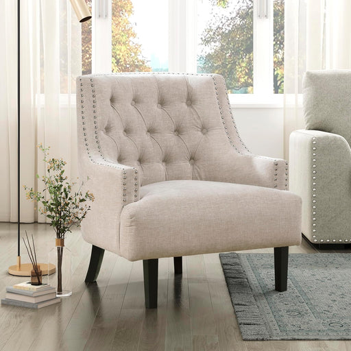 Taupe Upholstered Accent Chair Tufted Cushion Frame