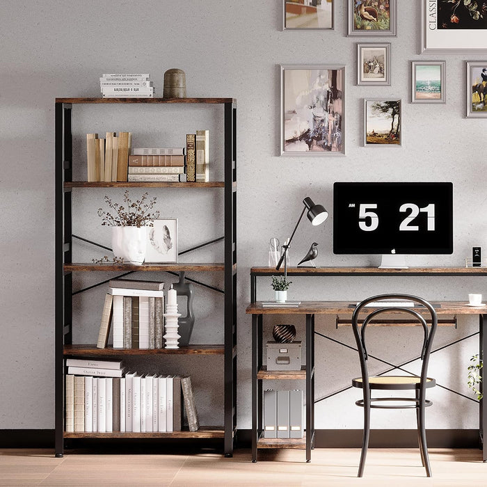 Bookshelf, 31.5" 5-Tier Ladder Industrial Bookcase, 110Lb Shelf