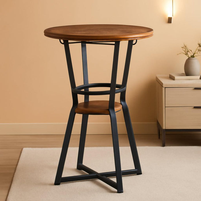 round Bar Table, 2-Tier Counter Height Pub Table with Wine Glass Holder, Industrial Cocktail Table, for Small Space, Tavern, Living Room, Dining Room, Patio, Rustic Brown and Black BF62BT01G1