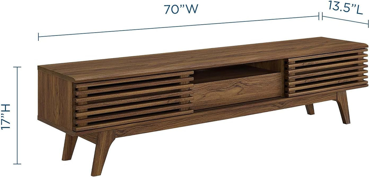Render 70" Mid-Century Modern Low Profile Entertainment TV Stand, 70 Inch, Walnut Walnut