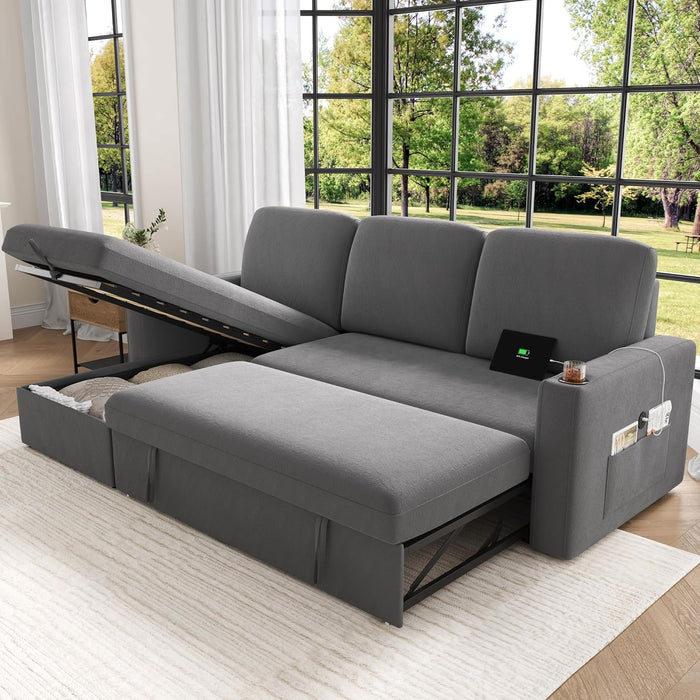 87Inch MultiFunctional Velvet Sleeper Sofa With Storage
