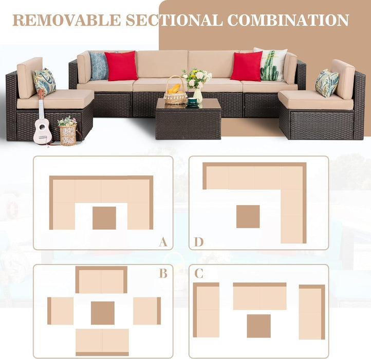 7 Pieces Patio Furniture Sets, Outdoor Sectional Patio Sofa Set