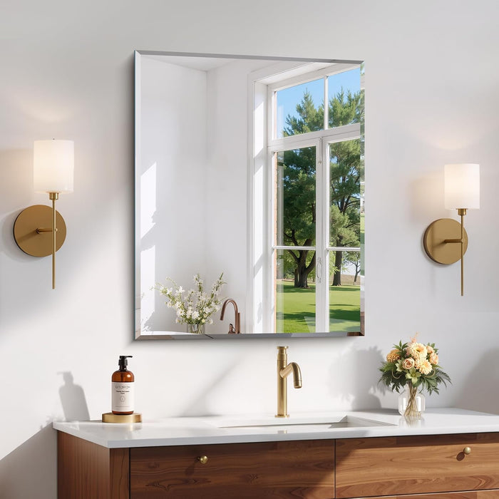 Beveled Mirror, 24X30 Frameless Beveled Bathroom Mirrors for Wall, 3Mm Tempered Glass Rectangle Vanity Mirror with Beveled Edge, Crystal-Clear, Hangs Horizontally or Vertically