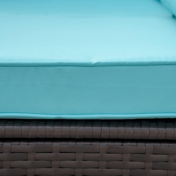 7-Piece Patio Furniture Sets Outdoor Wicker Conversation Sets All Weather PE Rattan Sectional Sofa Set with Cushions & Tempered Glass Desktop, Turquoise