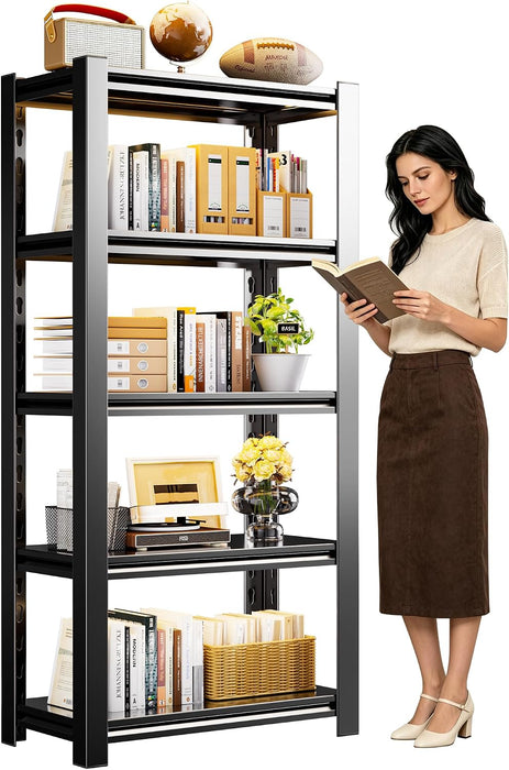 5-Tier Metal Bookshelf,Heavy Duty Bookcase with Adjustable Shelves for Office,Library,Living Room,Black