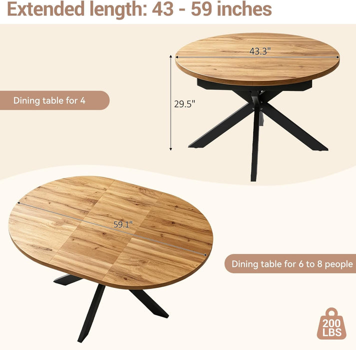 43"-59" Extendable Dining Table for 4-6, Heavy Duty X-Leg Table