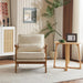 Beige Linen Mid Century Upholstered Armchair Lumbar