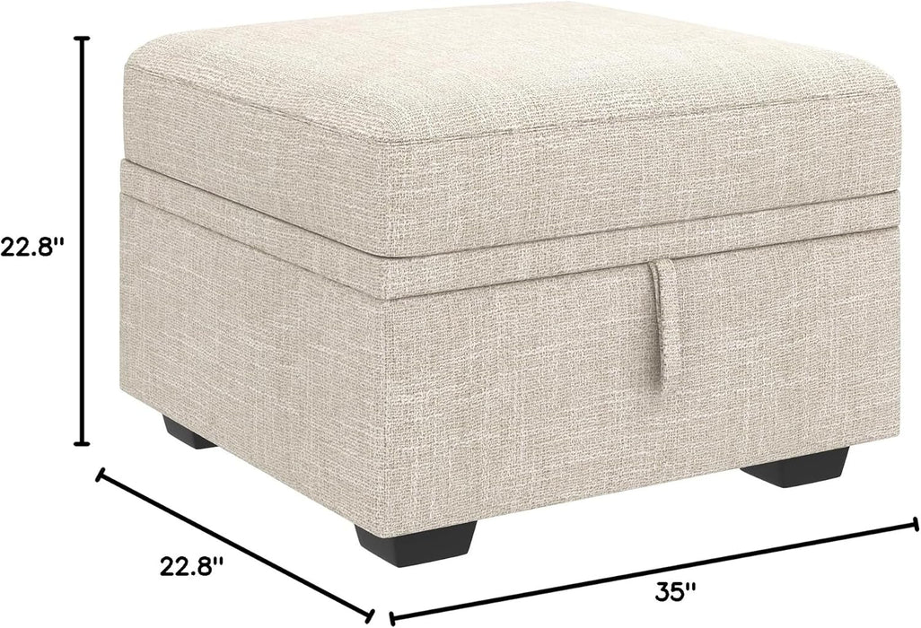 Storage Ottoman Module for Sectional Sleeper Sofa with Pull Out Bed, Movable Footrest Ottoman for Modular Couch, Beige