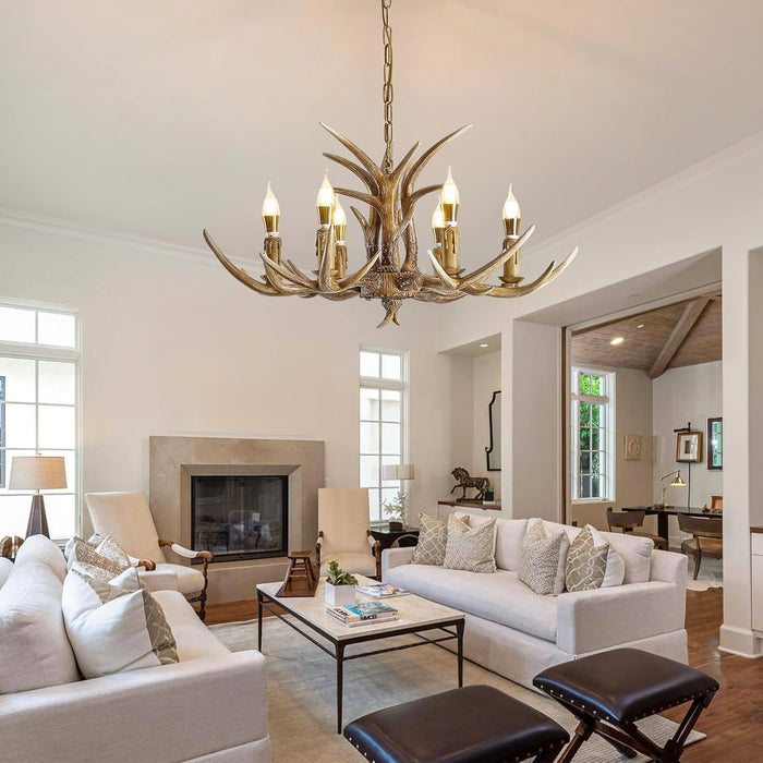 Six Light Antler Chandelier With Durable ResinComposite