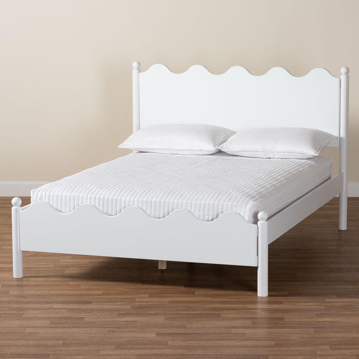 Malaya Modern White Wood Full Platform Bed with Scalloped Edges