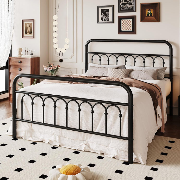 Queen Size Metal Platform Bed Frame with Headboard, Black