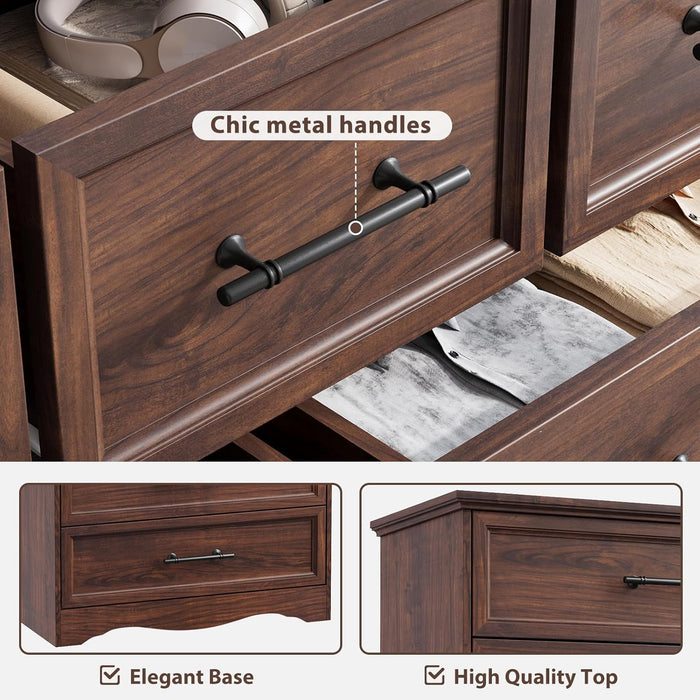 Walnut Farmhouse Dresser for Bedroom, Modern 7 Chest of Drawers, 47" Wide Chest of Drawers with Metal Handle, Wood Dresser TV Stand and Storage Cabinet for Bedroom, Living Room