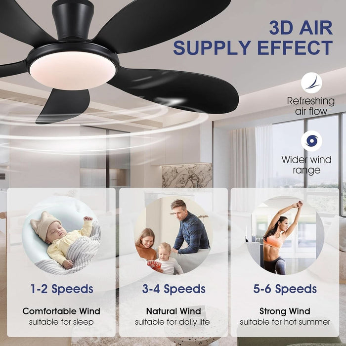 48" Blacklow Profile Ceiling Fans with Lights and Remote/App, Modern Flush Mount Ceiling Fans with Quiet Reversible DC Motor, Dimmable 3 Colors 6 Speeds for Bedroom Kitchen