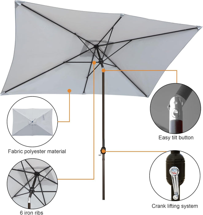 Rectangular Patio Umbrella, Table Market Umbrella with Tilt and Crank, Outdoor Umbrella for Garden, Deck, Backyard, Pool and Beach
