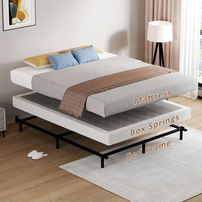 Queen Size Box Springs - 5 Inch Low Profile Mattress Foundation No Noise Heavy Duty Metal Basics Bed Base with Clean Fabric Cover, Easy Assembly