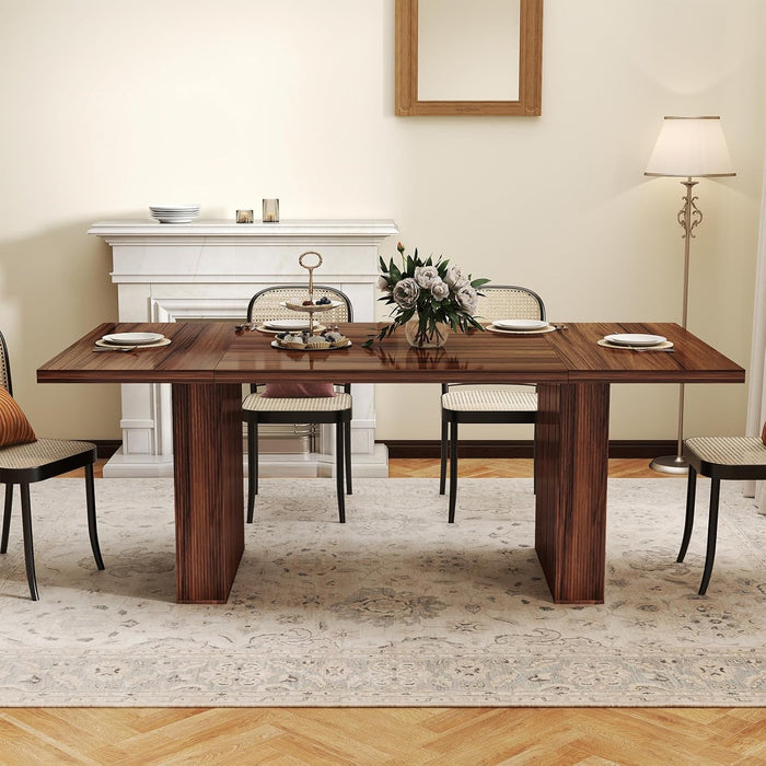 78 Inch Rectangular Dining Table for 6-8 People, Large Modern Farmhouse Kitchen Table with Grooved Wood-Strip Base, Perfect for Dining Room or Family Gathering, Walnut