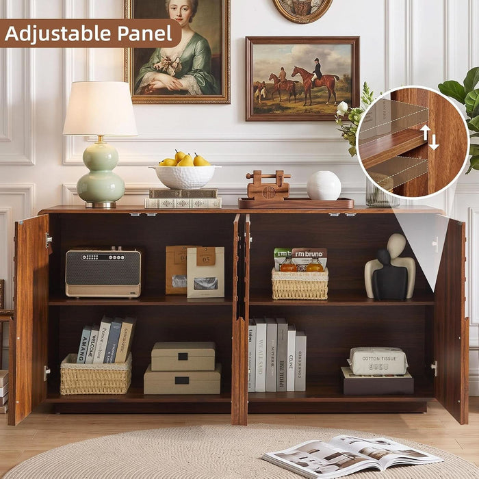63" Sideboard Buffet Cabinet with Storage, Modern Credenza with 4 Doors & Adjustable Shelves, Large Console Table for Dining Room, Kitchen and Living Room (Walnut)