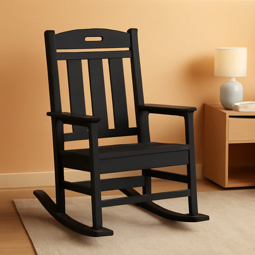 Oversized Outdoor Rocking Chair, 380Lbs Heavy-Duty Large Patio Rocker, Weather Resistant & Anti-Fade Porch Chair, High Back Cozy Rocking Chair for Outside, Fire Pit, Deck, Garden, Black