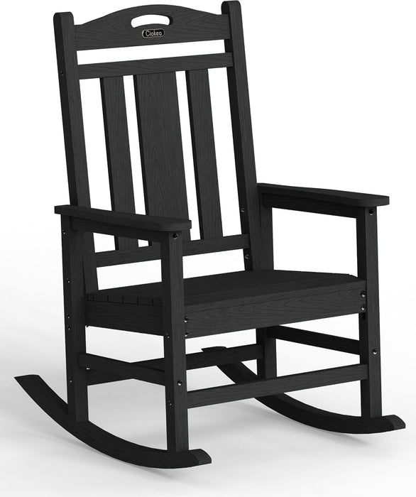 Oversized Outdoor Rocking Chair, 380Lbs Heavy-Duty Large Patio Rocker, Weather Resistant & Anti-Fade Porch Chair, High Back Cozy Rocking Chair for Outside, Fire Pit, Deck, Garden, Black