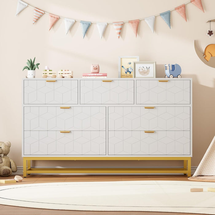 White 7 Drawers Dresser for Bedroom,54" Large Chest of Drawers