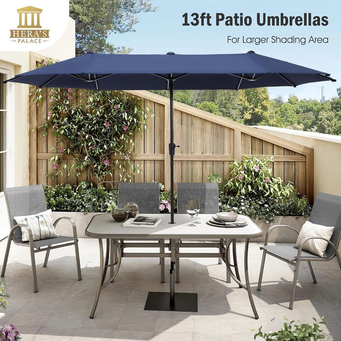13 Ft Large Patio Umbrella, Double-Sided Twin, Outdoor Market Umbrella with Crank Handle, Powerful UV Protective, Navy Blue