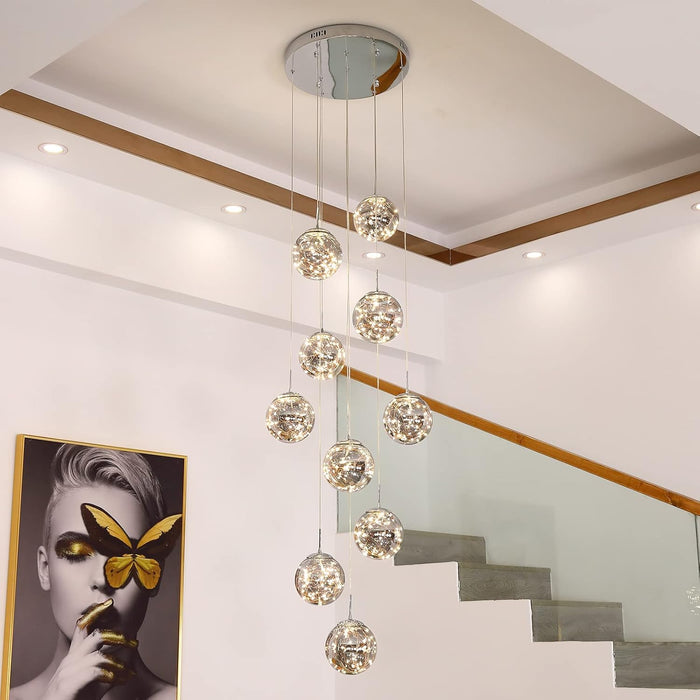 Grey LED Staircase Crystal Chandelier Adjustable Length