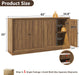 63” Fluted Sideboard Storage Cabinet, Mid Century Modern Wooden Credenza with 4 Doors & Adjustable Shelves, Beveled Edge Buffet Cabinet with Storage, Kitchen, Living Room (Walnut)