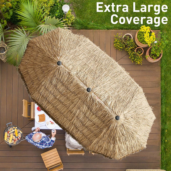 13Ft Thatch Umbrella Tiki Bench Umbrella with Crank, Water-Resistant for Bench, Patio,Pool