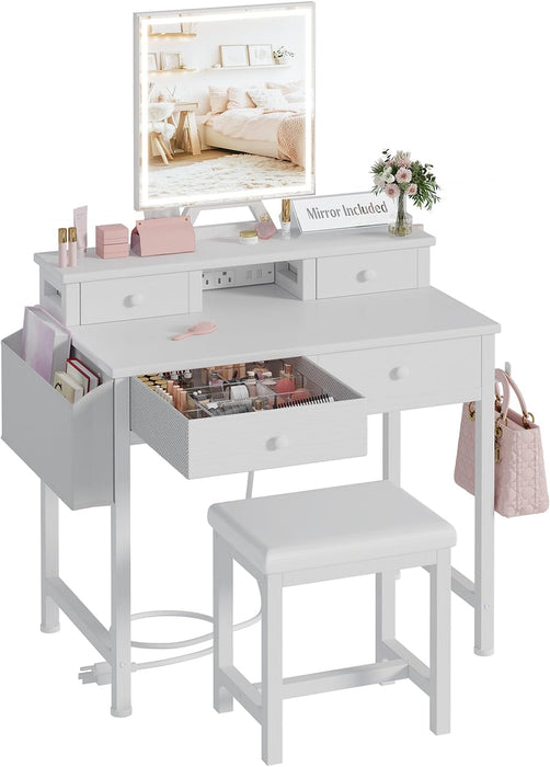 White Makeup Vanity Desk With Mirror LedLightingSystem