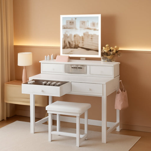 White Makeup Vanity Desk With Mirror LedLightingSystem