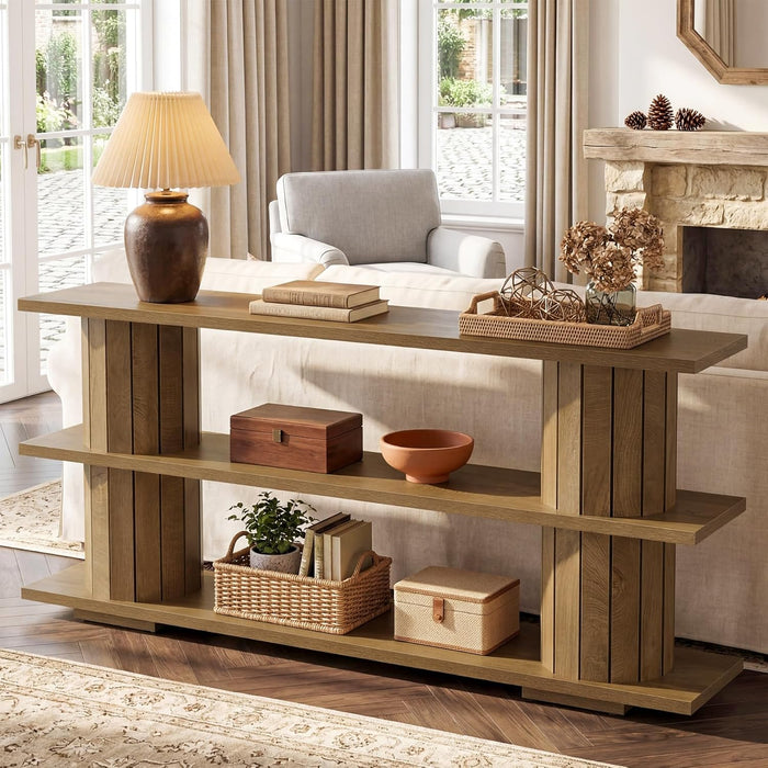 Console Table with Storage, 62.9-Inch Long Narrow Entryway Sofa Table 3-Tier Shelves for Living Room Hallway Entrance