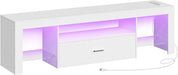 LED TV Stand with Power Outlets to 65 Inch TV, Gaming Entertainment Center with Glass Shelves and Large Drawer, Modern Media TV Console Table for Living Room Bedroom, White WT14UDDS01