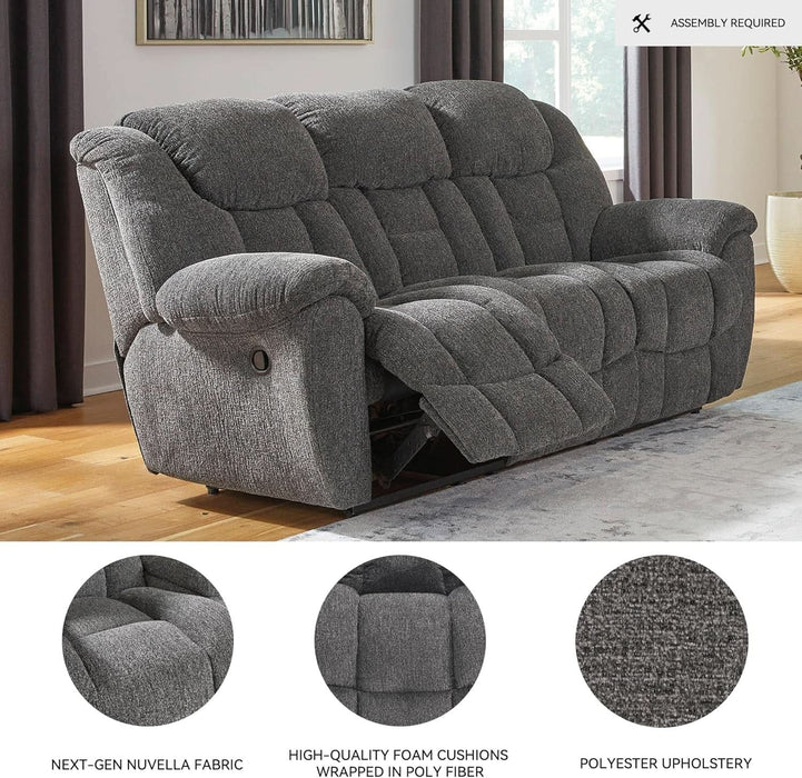 Foreside Contemporary Stain Resistant Manual Reclining Sofa, Gray