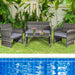 4 Pieces Patio Rattan Furniture Set with Glass Table and Loveseat