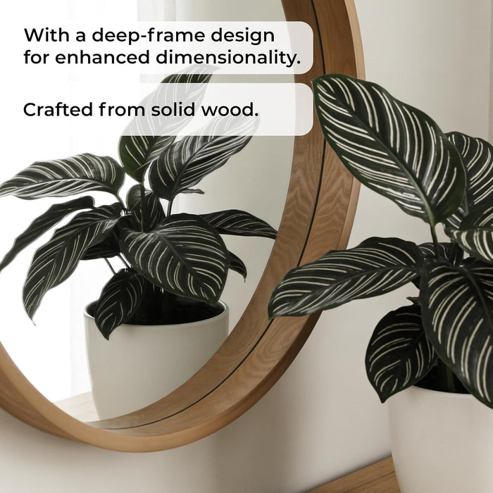 24 Inch Natural round Wood Mirror, Circle Wooden Frame Wall Mirror for Bathroom, Living Room, Bedroom, Entryway