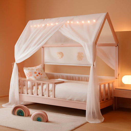Pink Full Size Montessori Floor Bed SolidWoodFrame