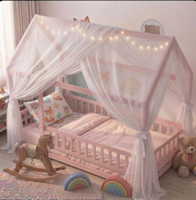 Pink Full Size Montessori Floor Bed SolidWoodFrame